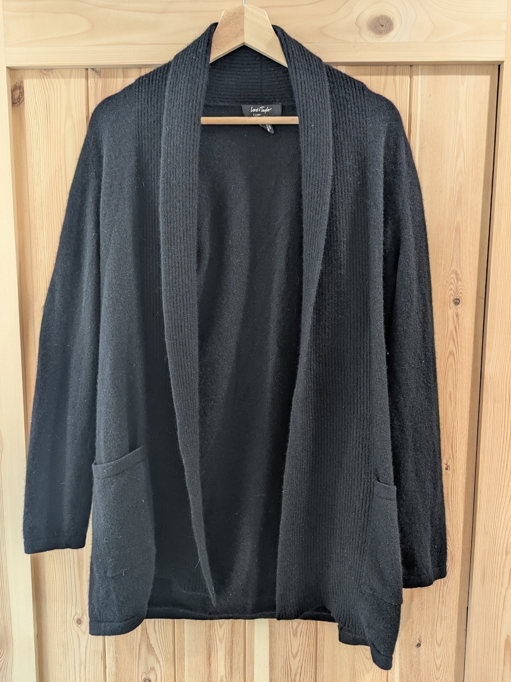 Lord + Taylor 100% Cashmere Black Open Front Cardigan - Picture 2 of 8